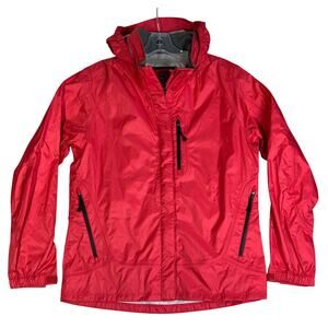 REI Girls Youth Vibrant Red Pink Hooded Rain Coat Shell Windbreaker Jacket XL